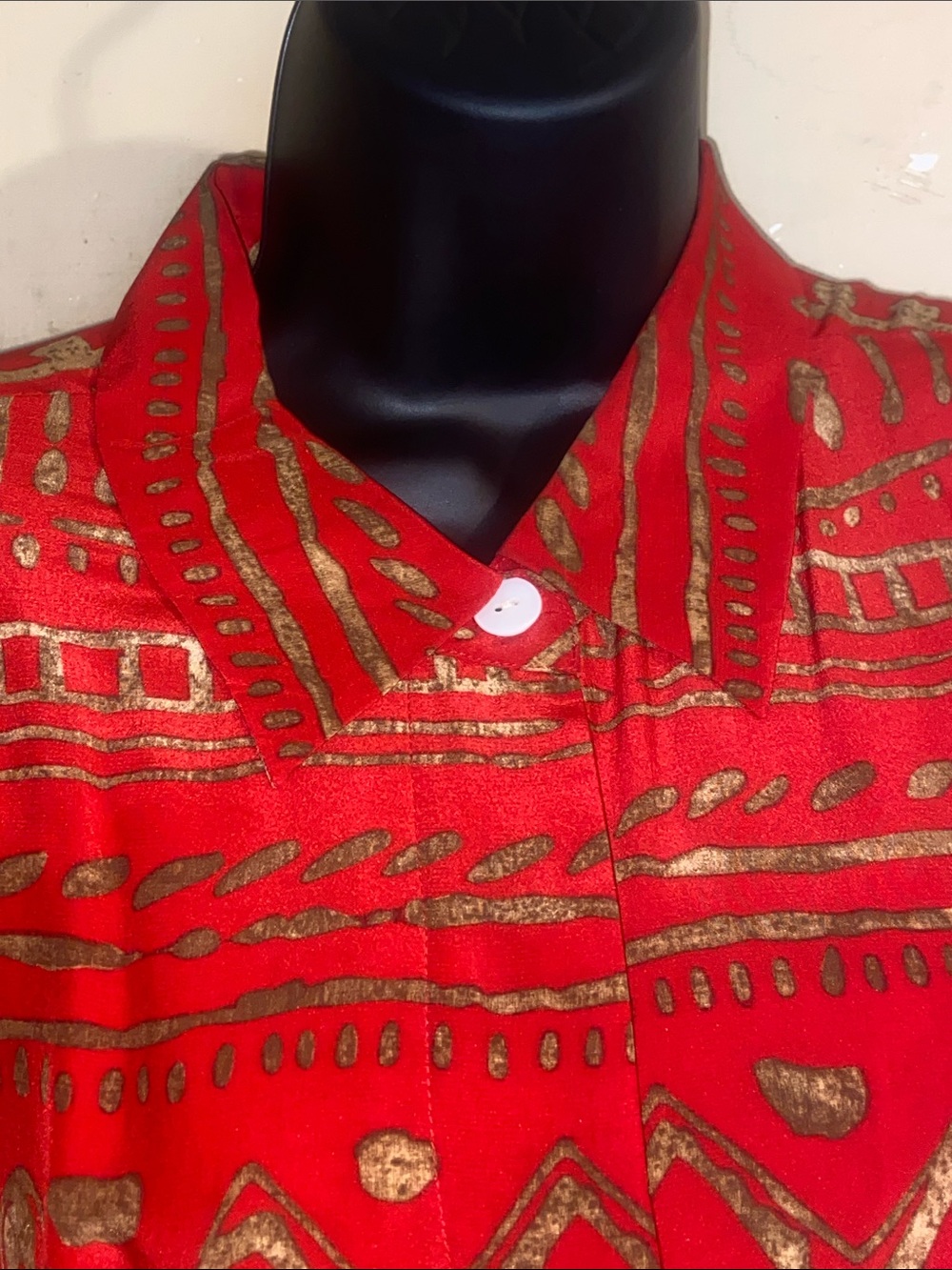 VTG RED & GOLD SILK DRESS Button Front Belted SPENSER JEREMY - Picture 2 of 6
